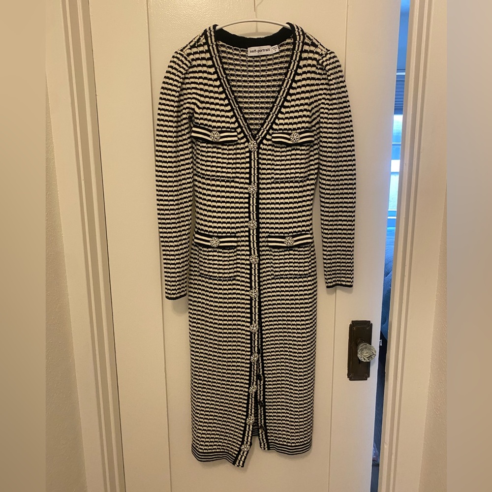 Self-Portrait monochrome melange knit longline cardigan